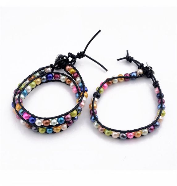 

pearl beaded strands leather wrap bracelet multicolor freshwater pearls handmade jewelry bracelet pearl accessories 3 pieces8620869, Black