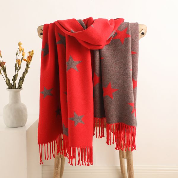 

stylish women silk scarf full star printed scarves soft touch warm wraps with tags autumn winter long shawls 190*65cm, Blue;gray