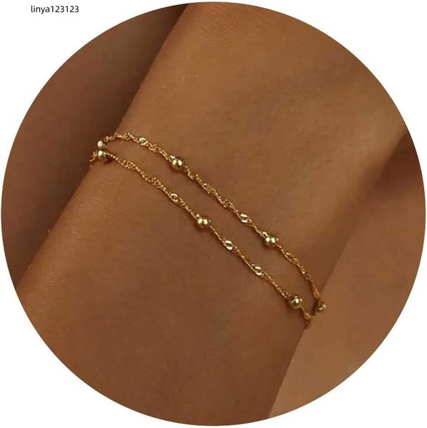 

vriua exquisite women's gold bracelet 14k gold plated layered bracelet simple sparkling twist chain bracelet adjustable diamond bracele, Black