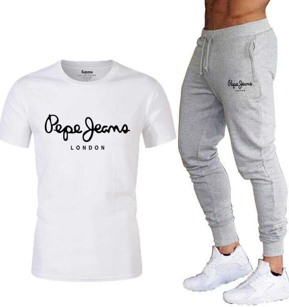 

2021 latest pepejeanslondon tshirt summer men039s shortsleeved popular tshirt men039s 2piece suit g09187111767, Gray
