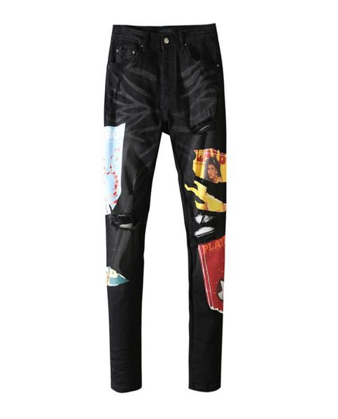 

fashion hip hop designer brand amr patchwork pocket embroidered washed blue jeans man pants streetwear belt trousers men039s cl5872544