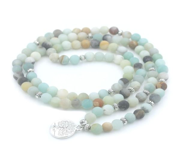 

in stock 6mm frosted amazonite bracelet prayer beads tree life charm bracelet 108 amazonite mala beads bracelet for women energy7697116, Black