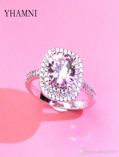 

yhamni fashion round pink cz stone 925 sterling silver ring for women luxury wedding ring fine jewelery box xjz33357430911, Slivery;golden