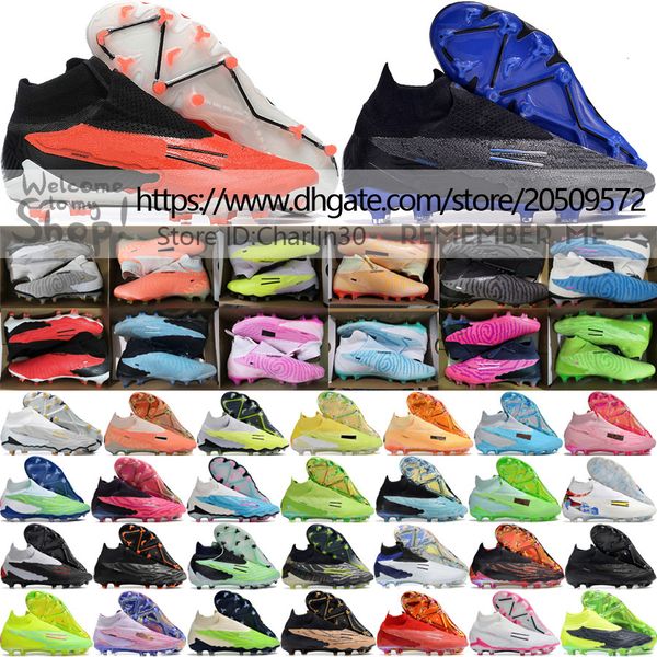 

send with bag quality soccer football boots phantoms gx elite fg trainers socks shoes outdoor mens soft leather comfortable lithe knit ghost, Black