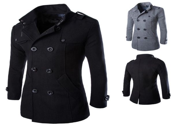 

autumn long wool coat men fashion standdown collar wool blend double breasted pea coat jacket men brand overcoats3812792, Black