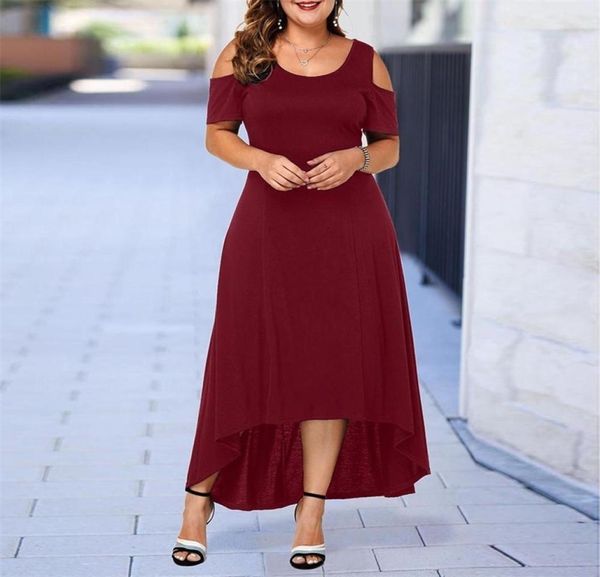 

women brief cold shoulder casual short sleeve long dress plus size highlow hem party maxi dress vestidos de fiesta de noche ed y25976393, Black;pink