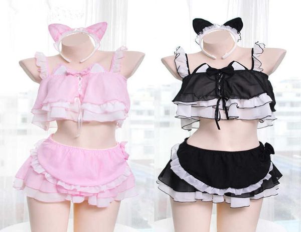 

japanese woman costume cat cosplay lolita lingerie kawaii cute apron maid outfit for women girls stripper clothes dancewear y6902371, Black;white