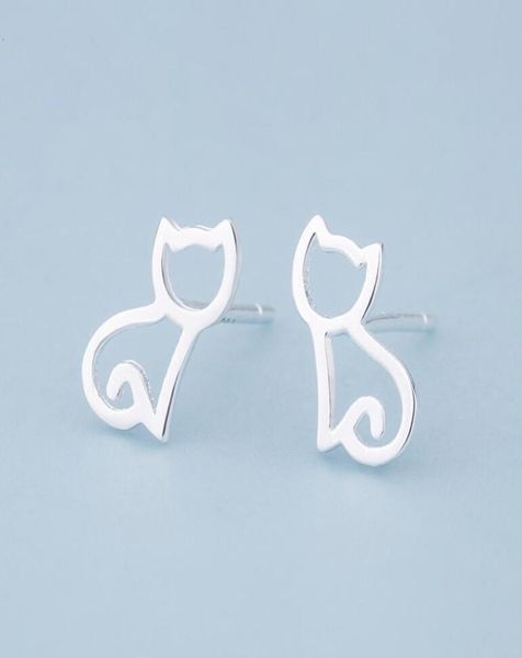 

925 sterling silver earrings cute little small cat earrings simple small crescent stud earrings simple girl lucky gift jewelry8977895, Golden;silver