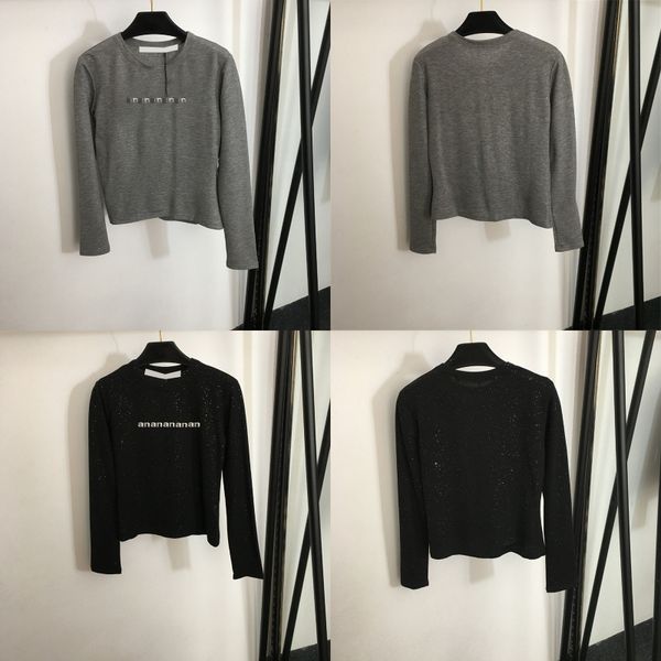 

casual women t shirt woman long sleeve jumper shirts bust letter design bottoming, Black