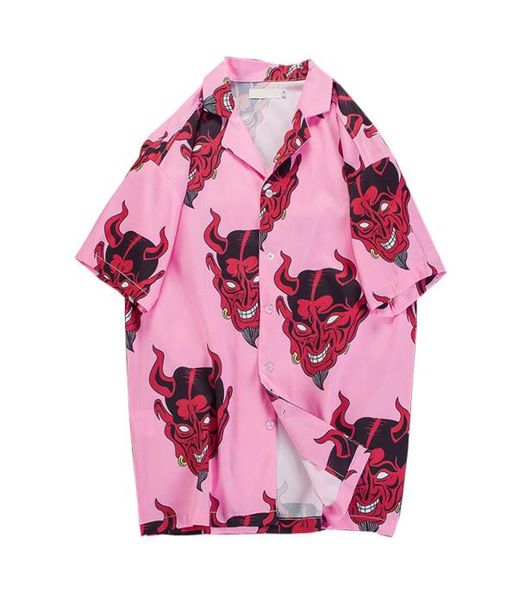 

devil full printing turndown collar casual shirts men 2018 summer high street men039s shirts pink purple8136582, Black;brown