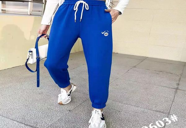 

2022 pants spring autumn new embroidered green sweatpants high waist and foot casual nineminute pants1139316, Black;white