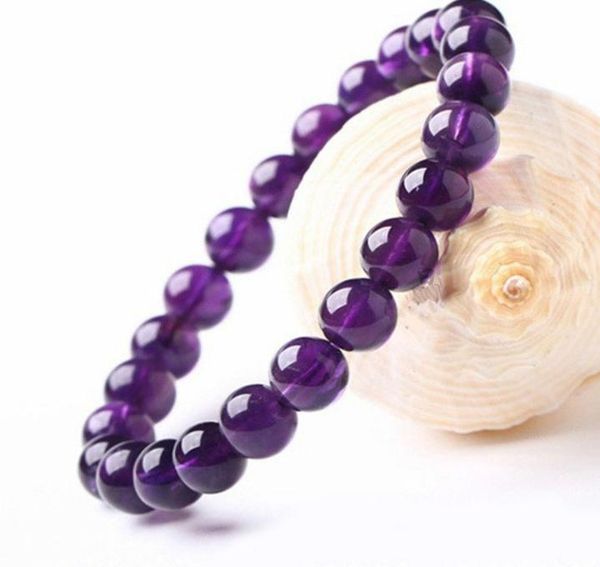 

8mm round shape genuine natural purple amethyst crystal round gemstone beads bracelet for man woman stretch bracelet8070804, Black