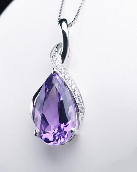 

trendy silver plated water drop blue crystal pendant link chain necklace for women amethysts jewelry3110502