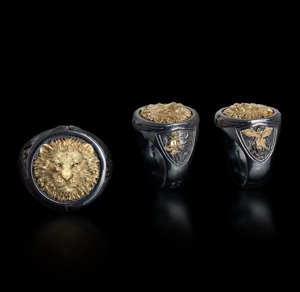 

cool men039s 18k yellow gold twotone black gold diamond finger rings africa grassland lion rings men wedding party jewelry acc9274467, Silver