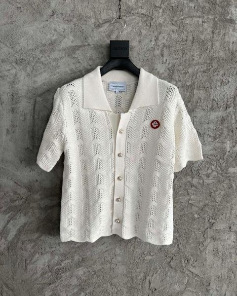 

2023 spring summer new designer shirts highquality knitted material hollow design fashion singlebreasted us size luxury mens shor1742240, White;black