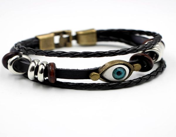 

diy hand bangle knitted leatherwear bracelet men punk eye string multi skin rope stainless steel for women gift jewelry9316524, Black