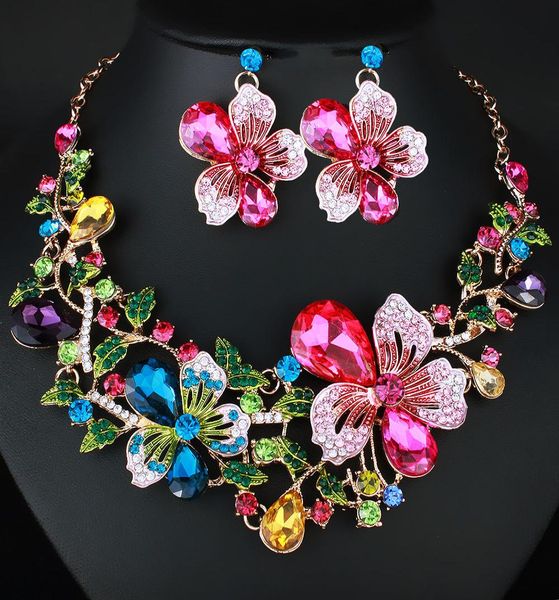 

fashion wedding jewelry color crystal rhinestones necklace earrings set for women dubai bridal jewelry sets cx2008137799983, Slivery;golden