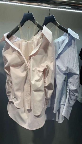 

6t20fw autumn new aw dawang039s personalized mh stitching off shoulder fake two shirt godds fan yujie 442765, White