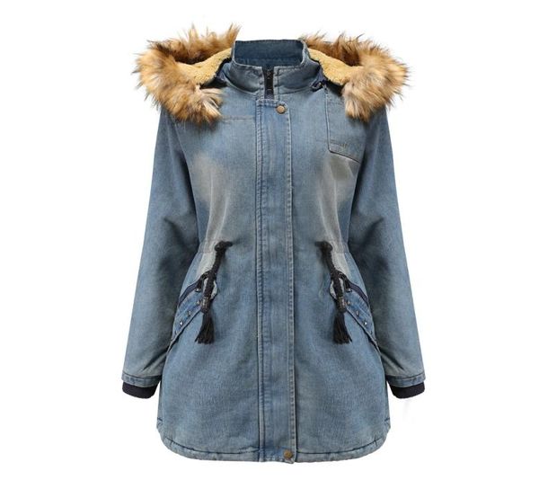 

new womens jacket fur denim blue jeans hooded women coat winter warmth 100 cotton size sxxl6562997, Tan;black