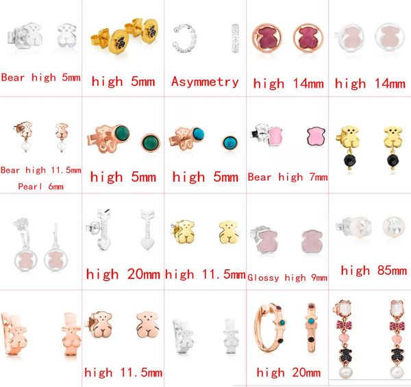 

2021 new style 100 925 sterling silver bear fashion classic ladies pin earrings pierced jewelry manufacturer whole8249828, Golden;silver
