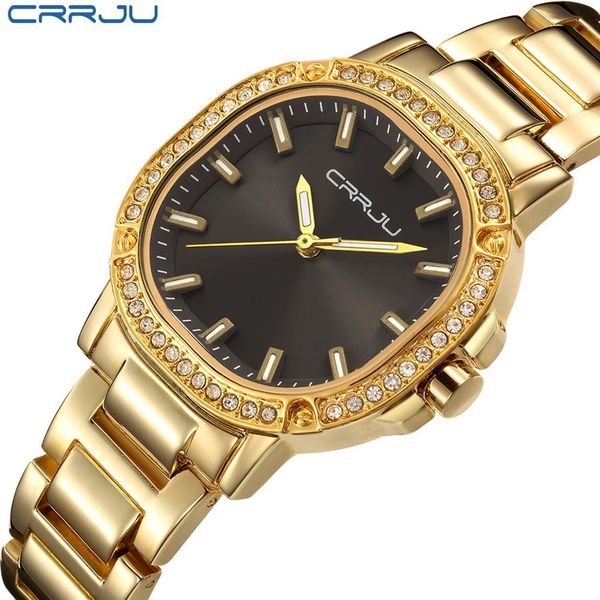 

crrju women watch luxury brand fashion casual ladies gold watch quartz simple clock relogio feminino reloj mujer montre femme255q, Slivery;brown