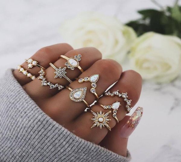 

ethnic wind multipiece finger ring imitation oberfeng crown joint ring 10 pieces set ring manufacturers whole7059670, Golden;silver