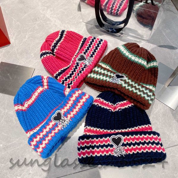 

niche designer knitted hat, love knitted hat, women's autumn and winter fashion items, soft and thick, color contrast knitted hat gz217, Blue;gray