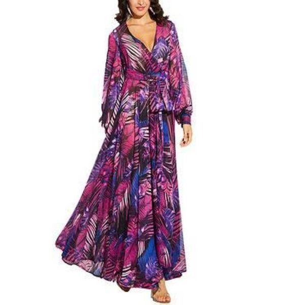

whole summer spring vneck long dress lantern sleeved print boho long 5xl plus size maxi dresses chiffon 499141, Black;gray