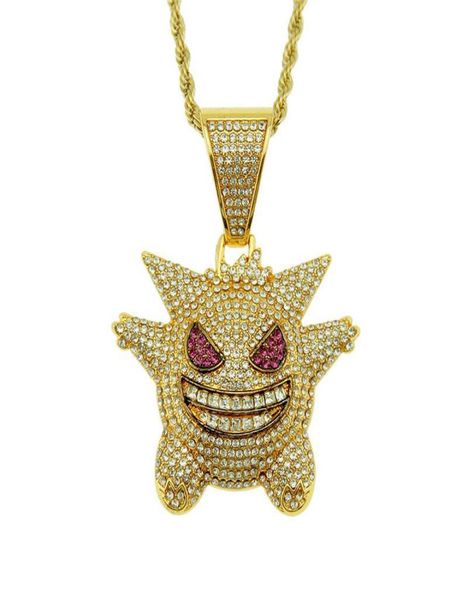 

new full rhinestone gengar pendant necklaces creative hip hop bling bling ice out chain jewelry for men gift 7510251, Silver