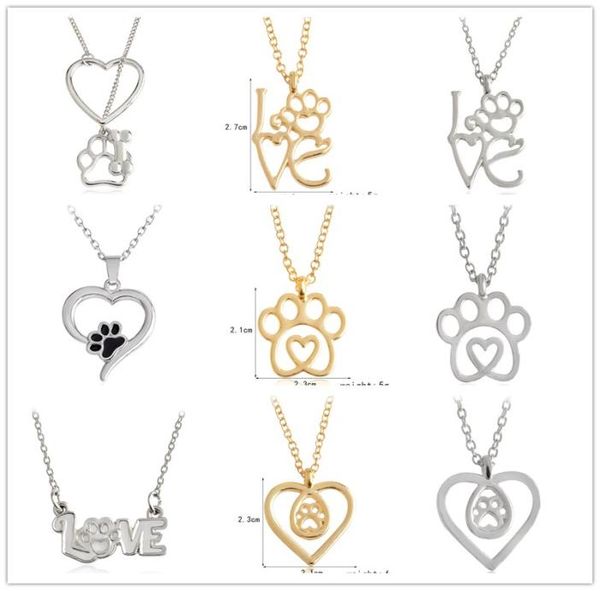 

10styles love heart dog paws foot necklace always in my heart pendant dog cat animal lovers gifts5357671, Silver