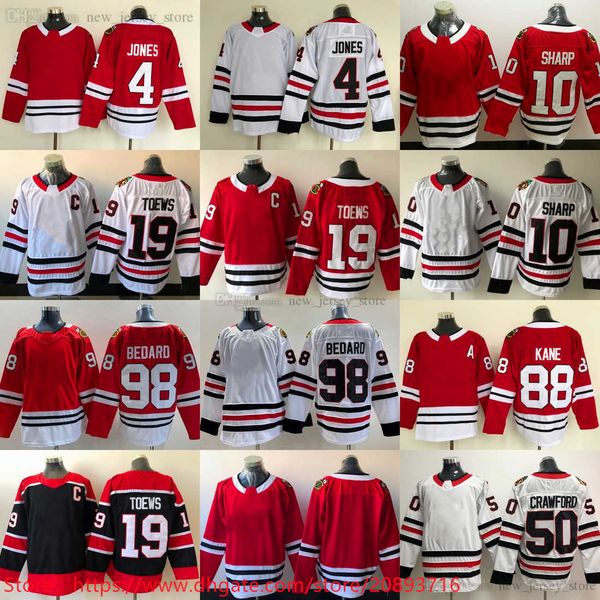 

2023 new man ice hockey red 98 connor bedard jersey retro jonathan toews 19 patrick sharp seth jones jerseys blank stitch team white kane, Black;red