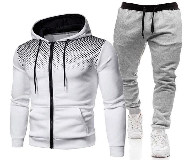 

tracksuit men sets hoodies pants suit fleece zipper casual sports fitness running pullover sweatshirt trousers male sportswear 216327998, Gray