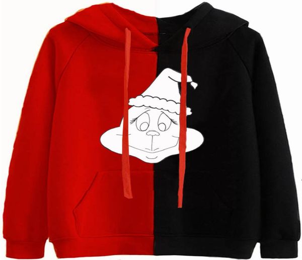 

women039s cute ears hoodie christmas pattern sweatshirt color block red and black patchwork sweatshirt8070366
