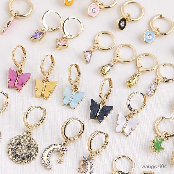 

charm lady geometric rhinestone crystal pendant hoop earrings for women gold color ear jewelry wholesale girls party gift r230901, Golden