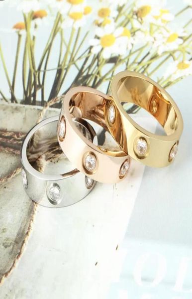 

4mm 5mm 6mm titanium steel silver ring with six diamond men and women rose gold for couple ring for gift19424325736004