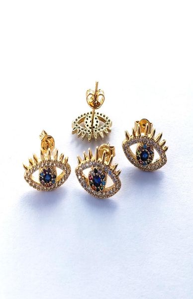 

gold color eye eyelash earringsmicro pave rainbow cz cubic zirconia stud earrings women jewelry er8898505585, Golden;silver