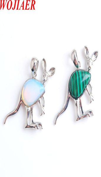 

wojiaer cute animal kangaroo pendant water drop natural stone pink quartz crystal fashion jewelry for women girls be9074488310, Silver