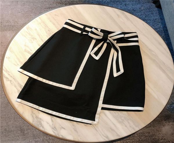 

2020 new women039s high waist sashes bow patchwork color block asymmetric irregular short skirt plus size s m l9775625, Black