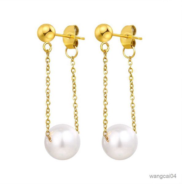 

charm stainless steel earrings fashion simple chain pearl round maple leaf heart tassel earrings for women jewelry new gifts r230901, Golden