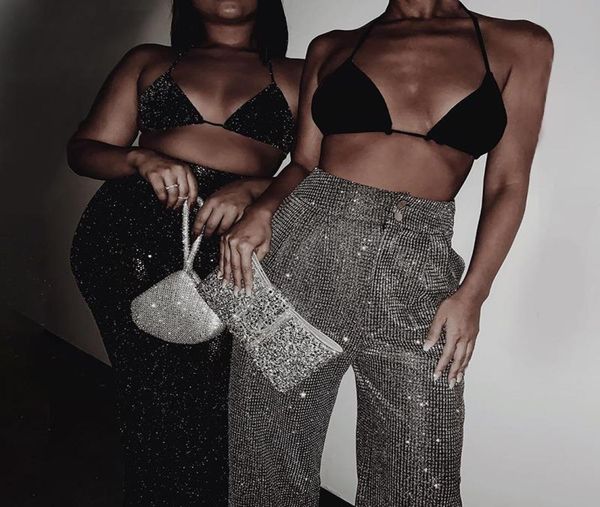 

women's pants & capris female silver shiny wide leg women streetwear casual loose sequined cb party high waist trousers1705037, Black;white
