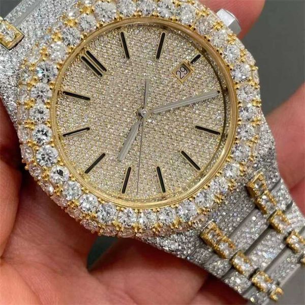

luxury watches mechanical new version big moissanite stones watch gold silver test movement quality men luxury full iced out sapphi l5iey