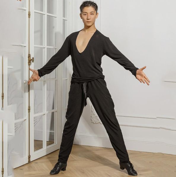 

new men black latin dance shirt competition performance ballroom modern salsa tango samba latin dance costumes dancewear sl21611643595, Black;red