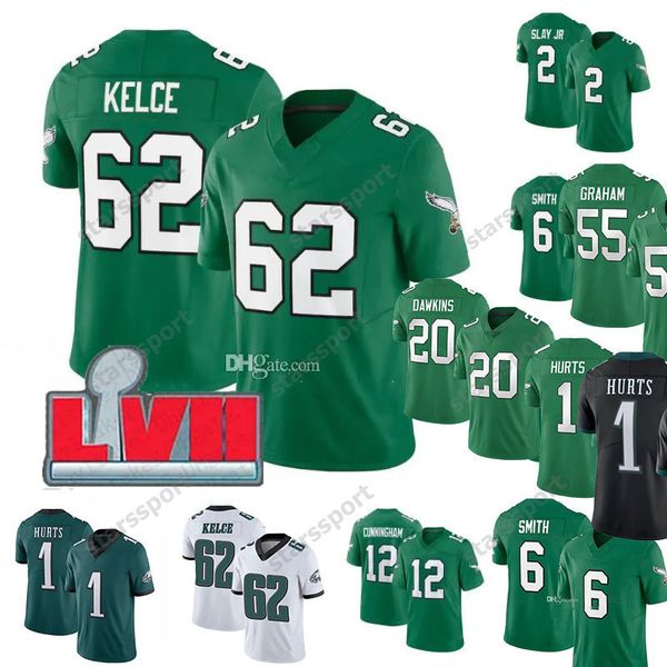 

1 jalen hurts 62 jason kelce football jersey a.j. brown devonta smith brian dawkins haason reddick goedert darius slay jr lane johnson slay, Black;red