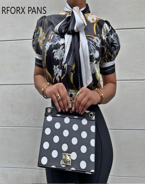 

chains print tied neck casual blouse y200828012345674612802, White