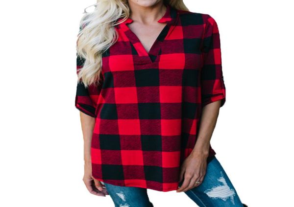 

summer for women 2018 long sleeve blouse v neck plaid ladies shirts casual loose blouse shirts tunic tee blusas mujer5925005, White