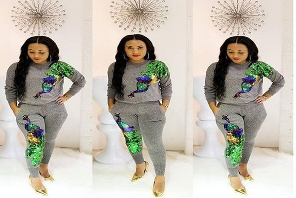 

sequined peacock full sleeve winter tracksuit women set overalls sweatshirtpant lady fashion two pieces suits casual fast sh7130518, White