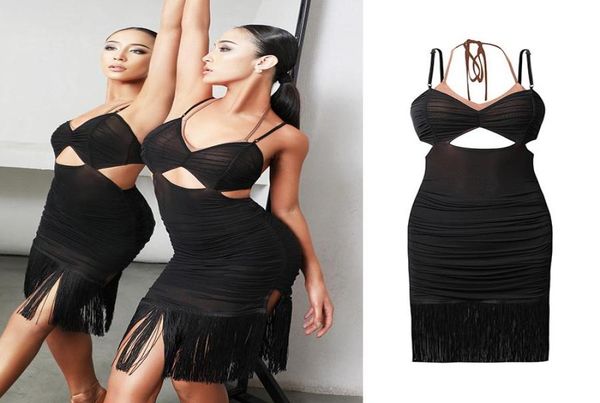 

stage wear summer latin dance dress women suspender black fringe practice clothes salsa tango competition dnv150075691496, Black;red