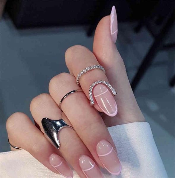 

new gothic metal line thin nail rings for women daily fingertip protective cover trendy ring jewelry gift to girlfriend2499898, Silver