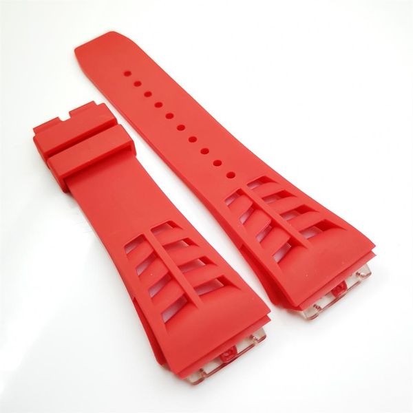 

25mm red watch band 20mm folding clasp rubber strap for rm011 rm 50-03 rm50-01333a, Black;brown