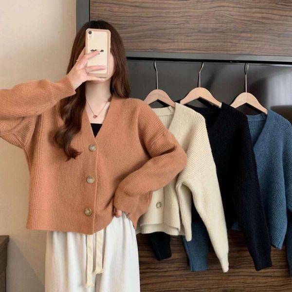 

item title short sweater for women winter design sense niche hong kong style retro chic cardigan jacket, White;black